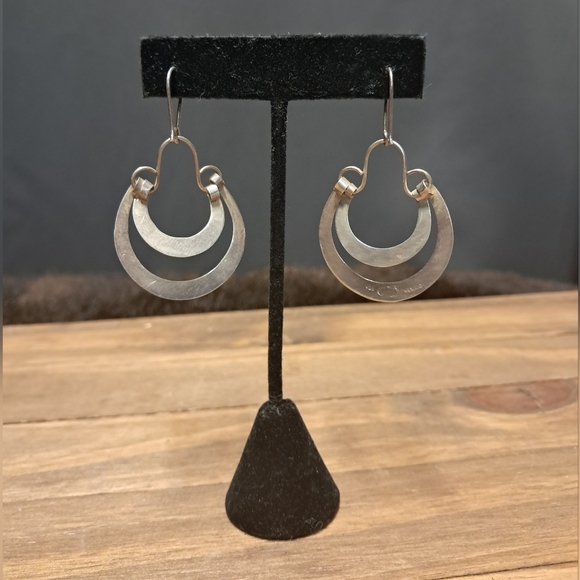 Vintage 925 Sterling Silver Double Hoop Earrings - Picture 3 of 6